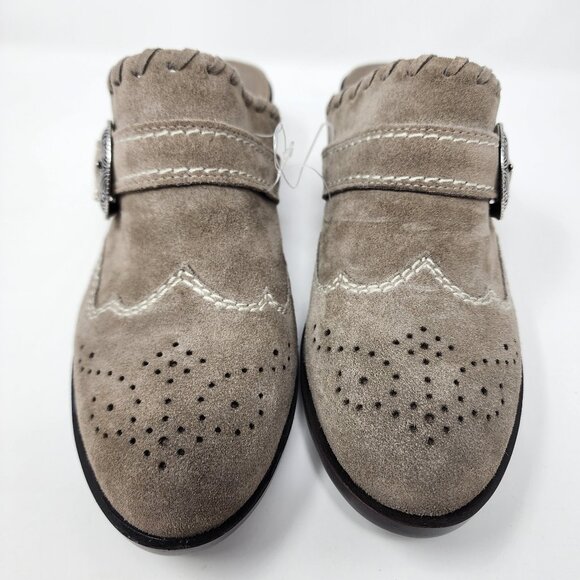 New Dirty Laundry Womens 9.5 Waltz Gray Taupe Suede Slip On Mules Western Buckle - Picture 6 of 15